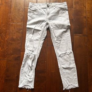 Free People White Distressed Jeans